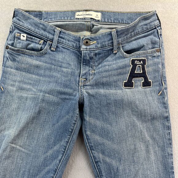 Abercrombie Kids Girls Denim Skinny Jeans Size 16 A Fitch Varsity Patch - Picture 2 of 13